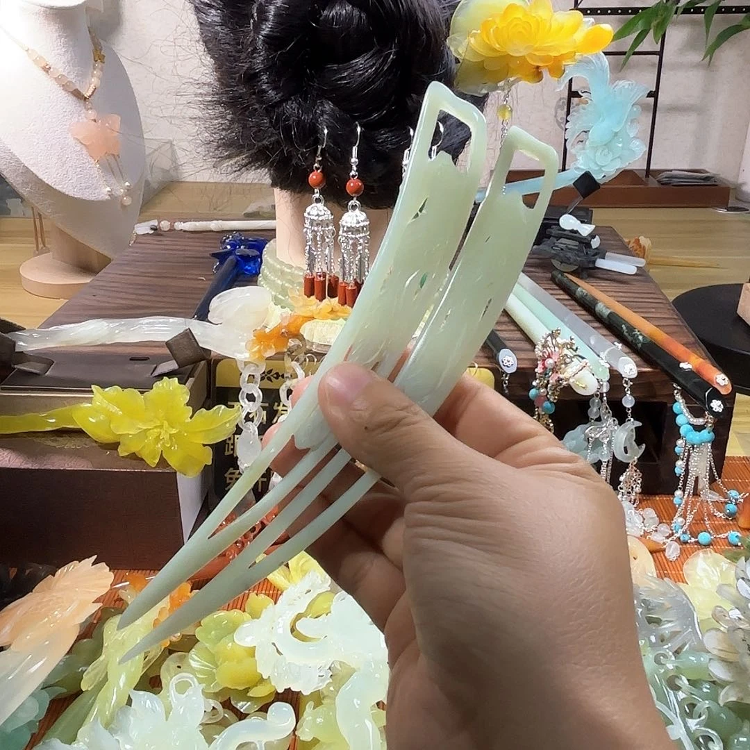 蛇纹石玉合金发饰