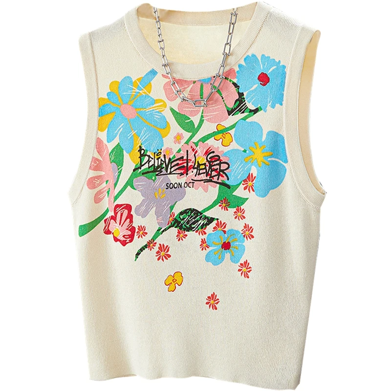 她池2025秋季欧若风女装圆领修身短款针织撞色背心T51H0610GB