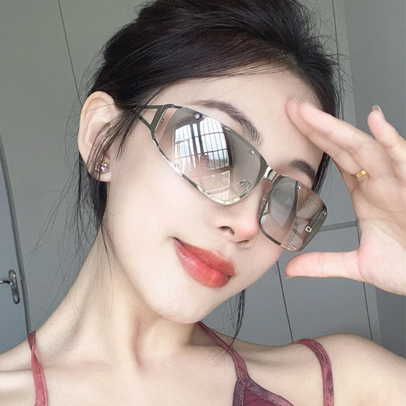 墨镜韩版无框眼镜女潮流高级高颜值户外拍照旅行太阳眼镜Y2K百搭