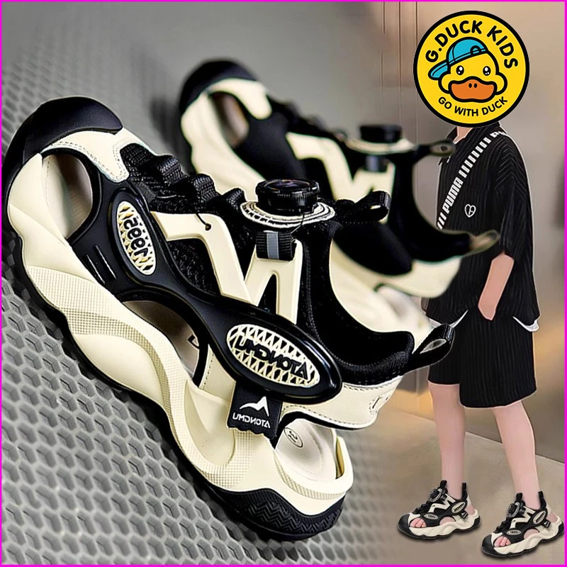 小黄鸭男童夏季6-12岁2025新款运动沙滩鞋男孩软底防滑儿童凉拖