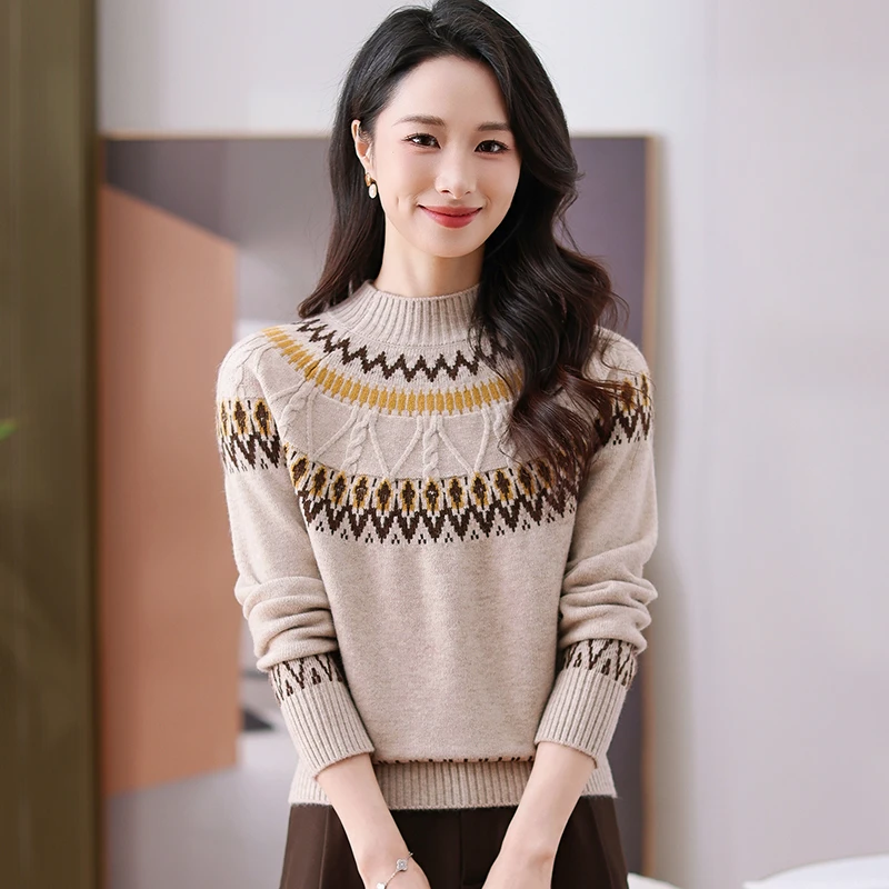 半高领厚款针织衫女冬季保暖毛衣新款时尚百搭减龄舒适高档打底衫