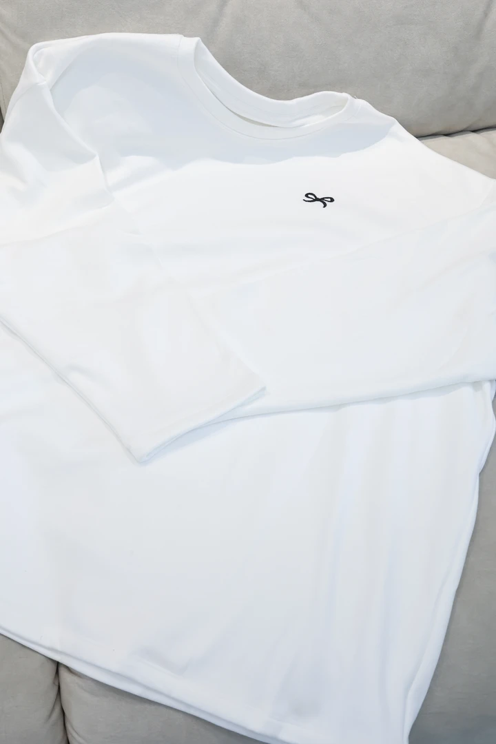 「蝴蝶结baby绒加绒」打底白色大版T恤