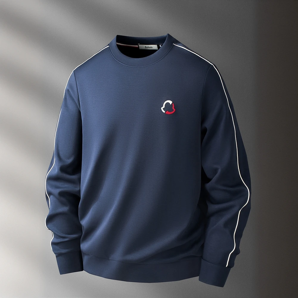 考蒂玻帕秋季重磅刺绣圆领卫衣男士微阔潮流时尚百搭长袖上衣秋季