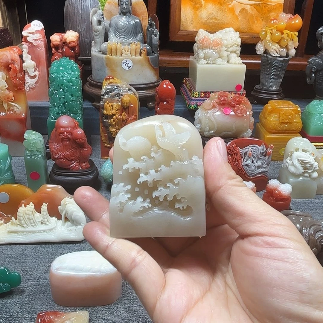 印石寿山石仙鹤延年