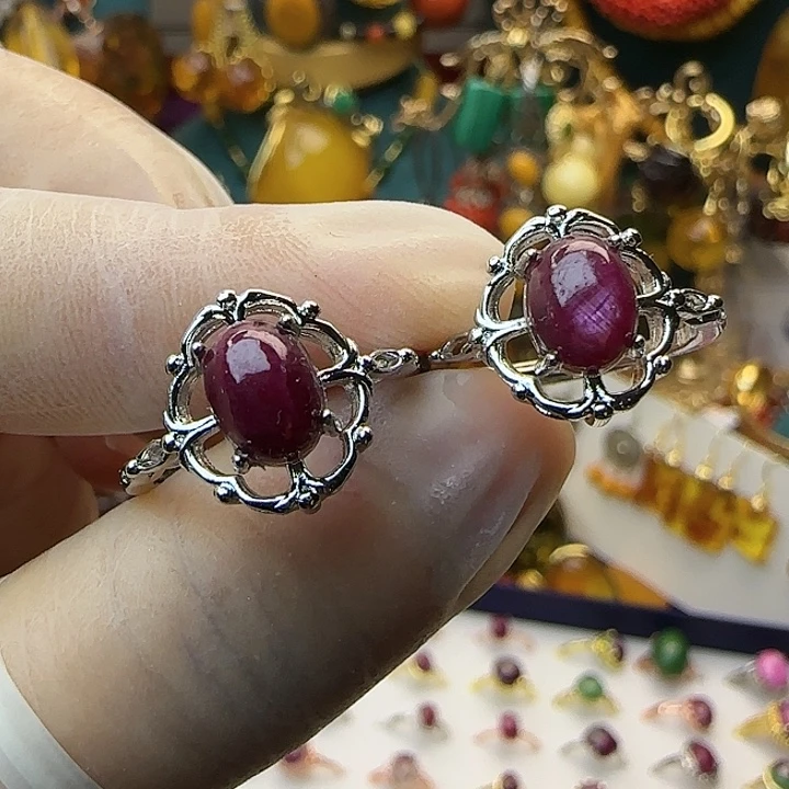 琥珀银S925镀金镶嵌戒指