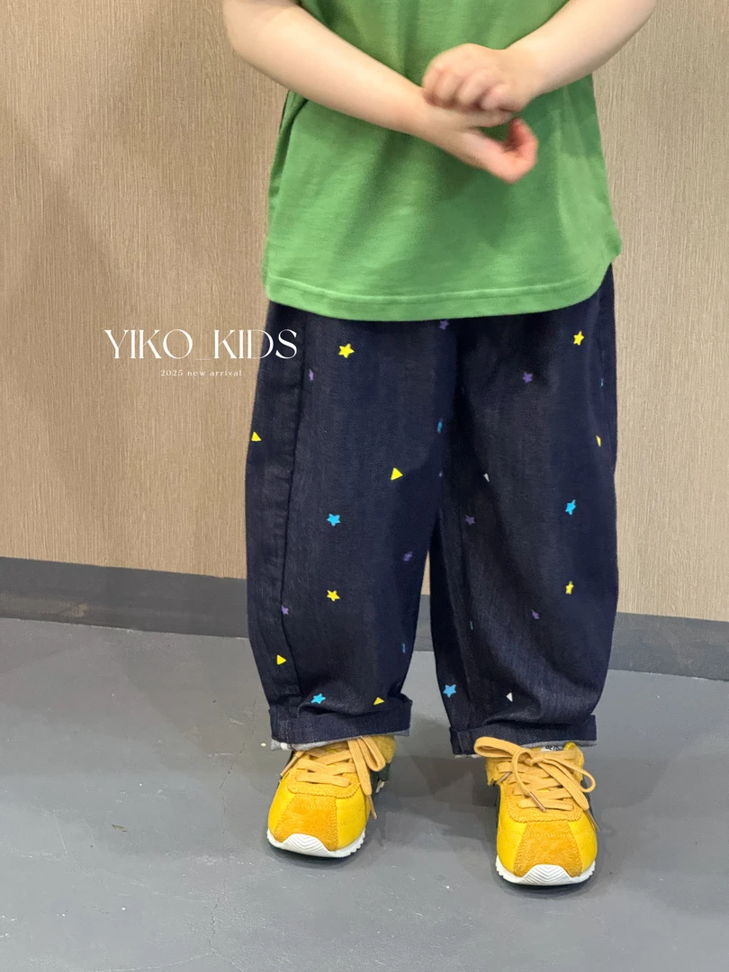 【现】儿童夏季轻薄满印五彩星星直筒休闲裤（不掉色）