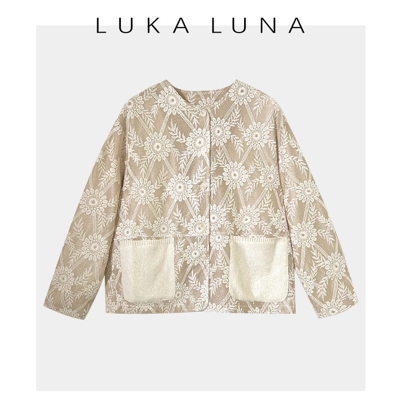 噜克噜啦 春秋季新法式复古文艺刺绣蕾丝口袋外套-24AW001