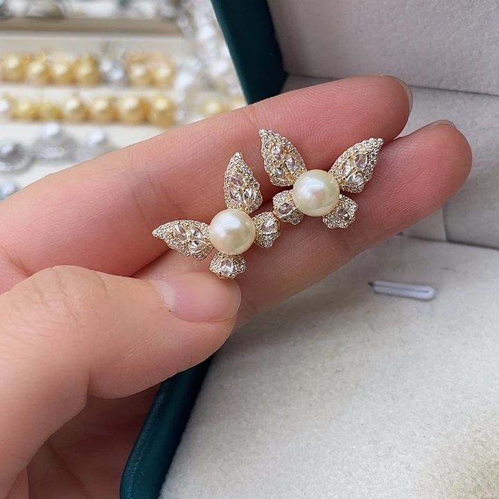 银S925镶嵌海水珍珠耳饰