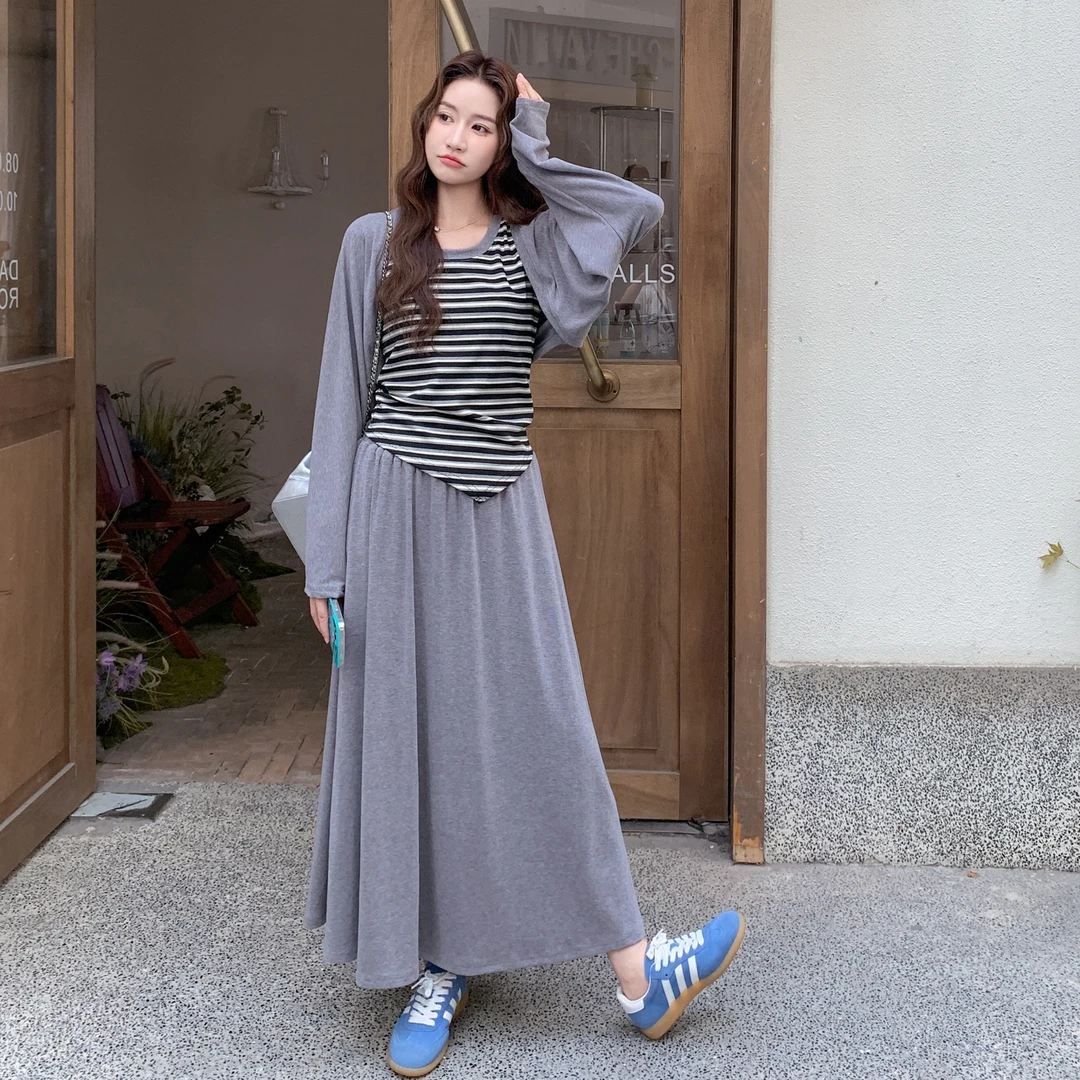 显瘦开衫长裙法式吊带裙套装女秋冬气质新款针织巨好看感裙子女款