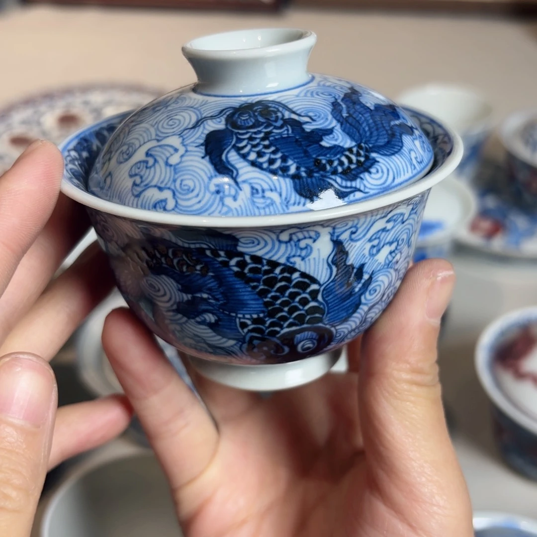 青花双鱼盖碗 更好好看