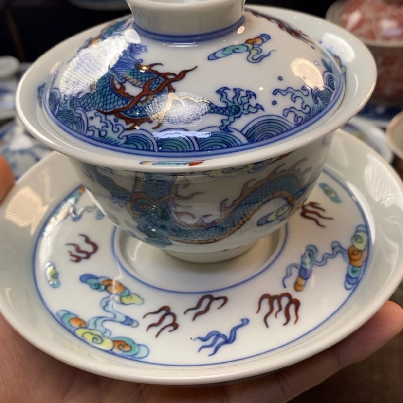 【闪购商品】景德镇青花斗彩盖碗