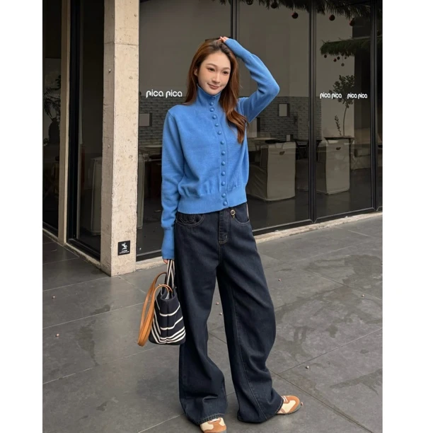 HEDY 韩系氛围感显瘦百搭秋冬翻领开衫毛衣针织衫TT8173#