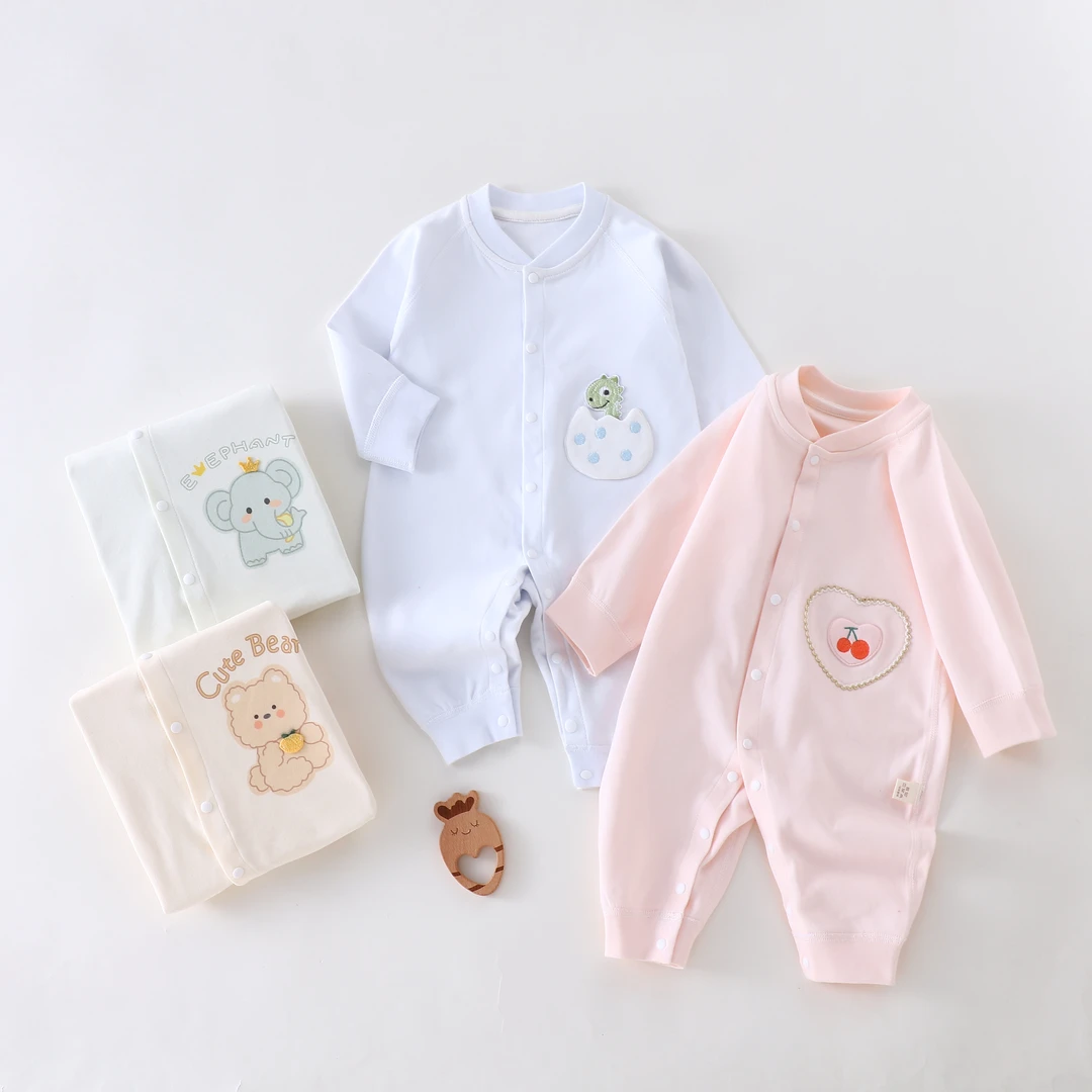 【纯棉连体】四季款对开刺绣纯棉A类爬服无骨哈衣婴幼儿连体服蝴蝶