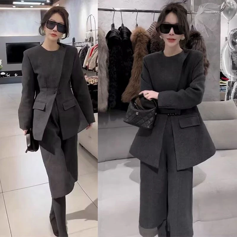 4918宽松显瘦外套阔腿裤两件套2025年秋冬新时尚高级感气质套装