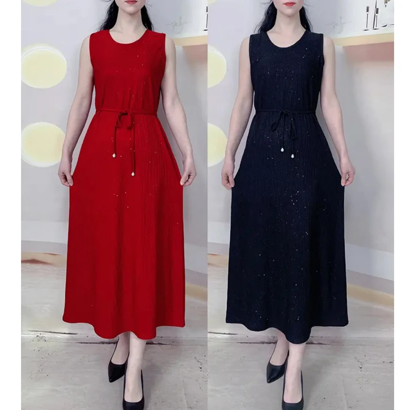 夏季无袖连衣裙显瘦夏季背心裙显瘦中长款遮肚气质裙子收腰