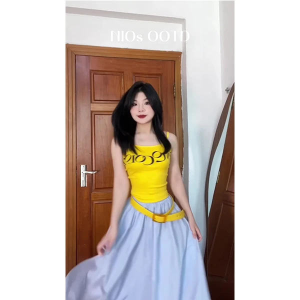 美式多巴胺辣妹外穿内搭小吊带短款无袖抹胸上衣长裙套装