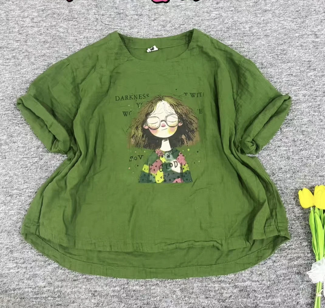 057双层婴儿棉纱时尚印花圆领短袖T恤宽松（衣长58～63胸围138）