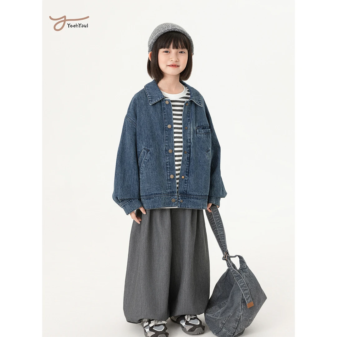 YOEHYAUL/幼悠 秋壹波 CD1906 复古砂洗磨白 宽松休闲牛仔外套
