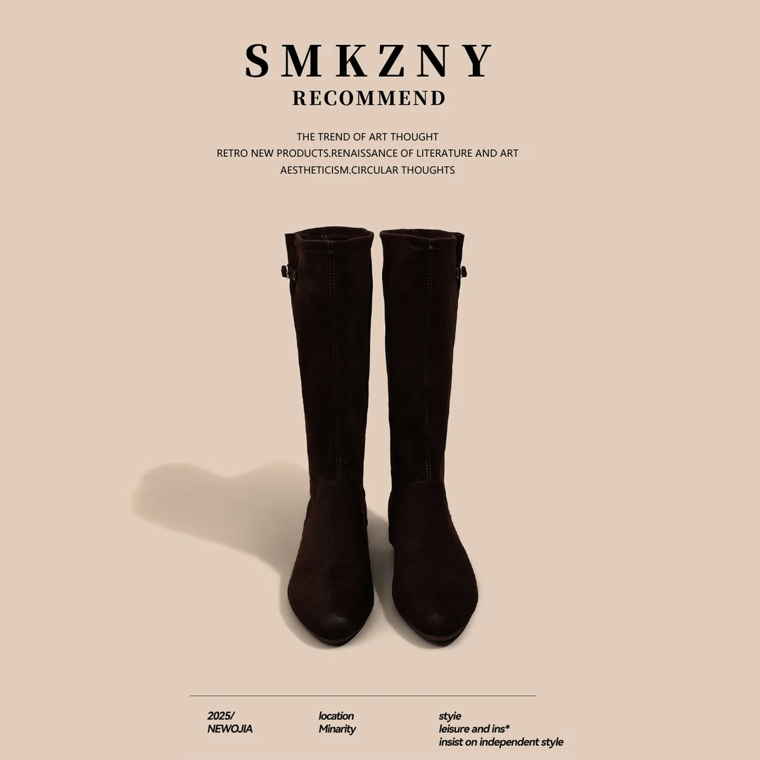 不过膝长筒靴女款2025新款秋季百搭小个子内增高马丁靴骑士高筒靴