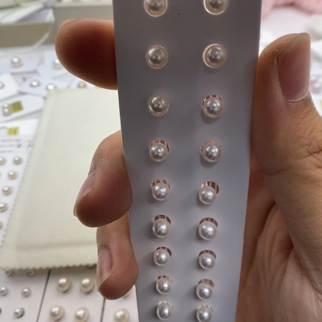 银S925镶嵌淡水珍珠耳饰5-6