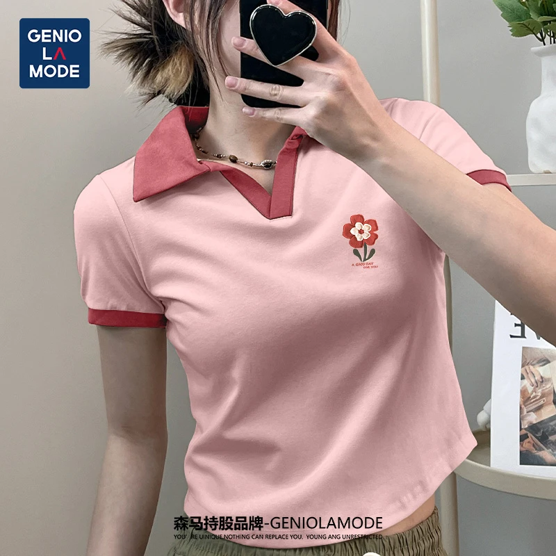 GENIOLAMODE2025夏季新款cleanfit学院风翻领polo短上衣短袖女t恤