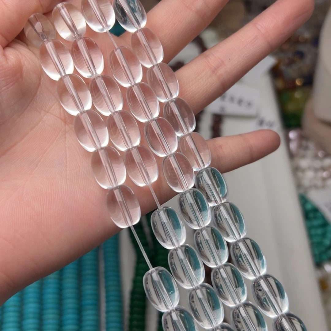 玛瑙/玉髓合金珠宝半成品V40。10mm白水晶枣珠一条