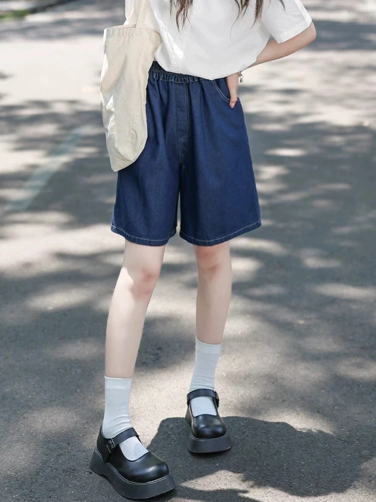 707 高级感港风复古五分休闲蓝色牛仔裤