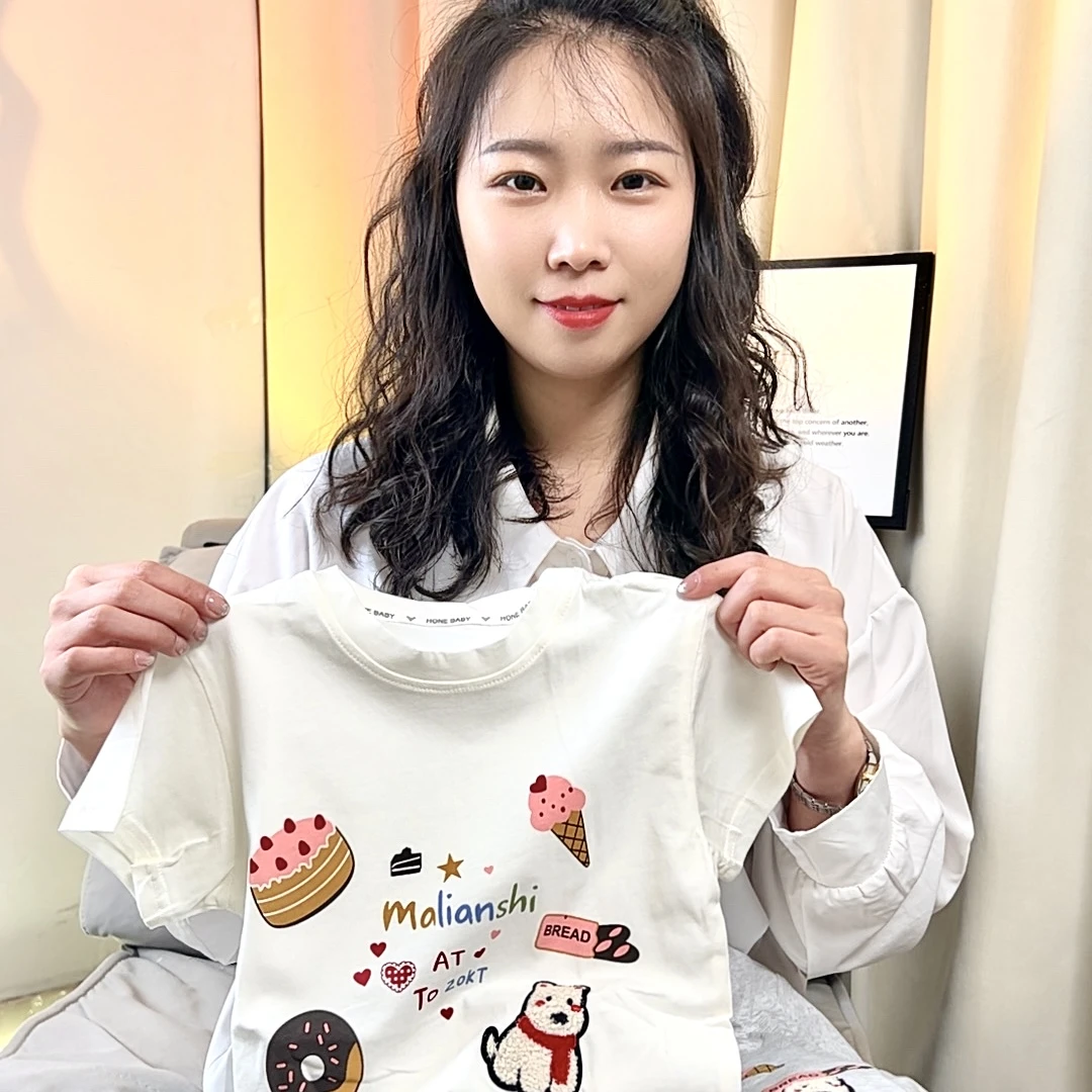 卡通动漫印花纯棉女童夏季薄款韩版套装上衣白色百搭宽松ins