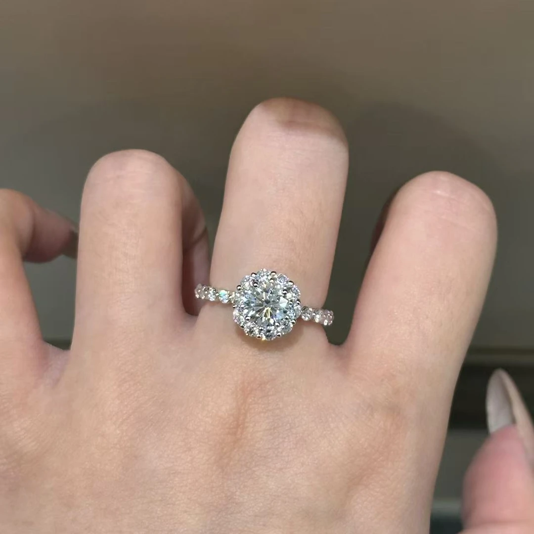 实验室培育钻石PT铂金戒臂带钻圆钻围镶戒指时尚精致送女友送老婆