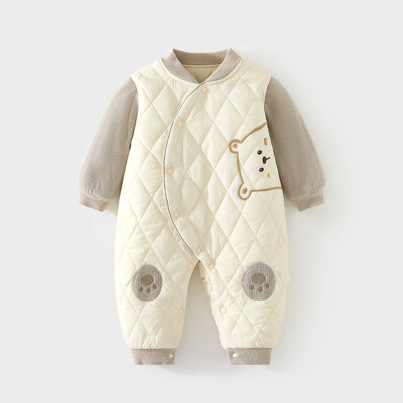 童童断码衣120克加棉宝宝夹棉秋冬外出哈衣外套加厚对开爬服儿