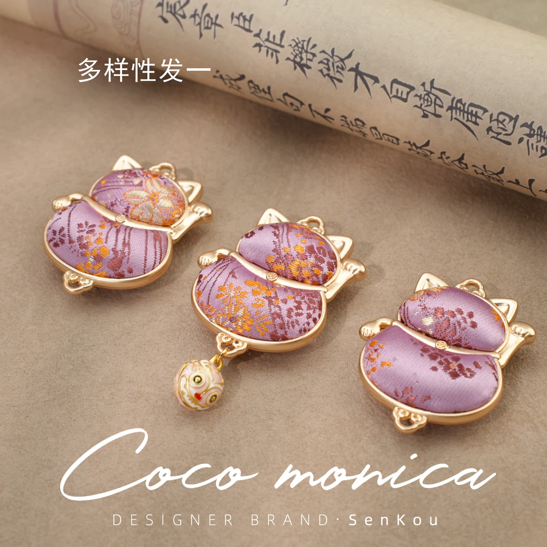 【小霞珠宝】珍珠宋锦小猫吊坠气质轻奢百搭国风古风 AS711