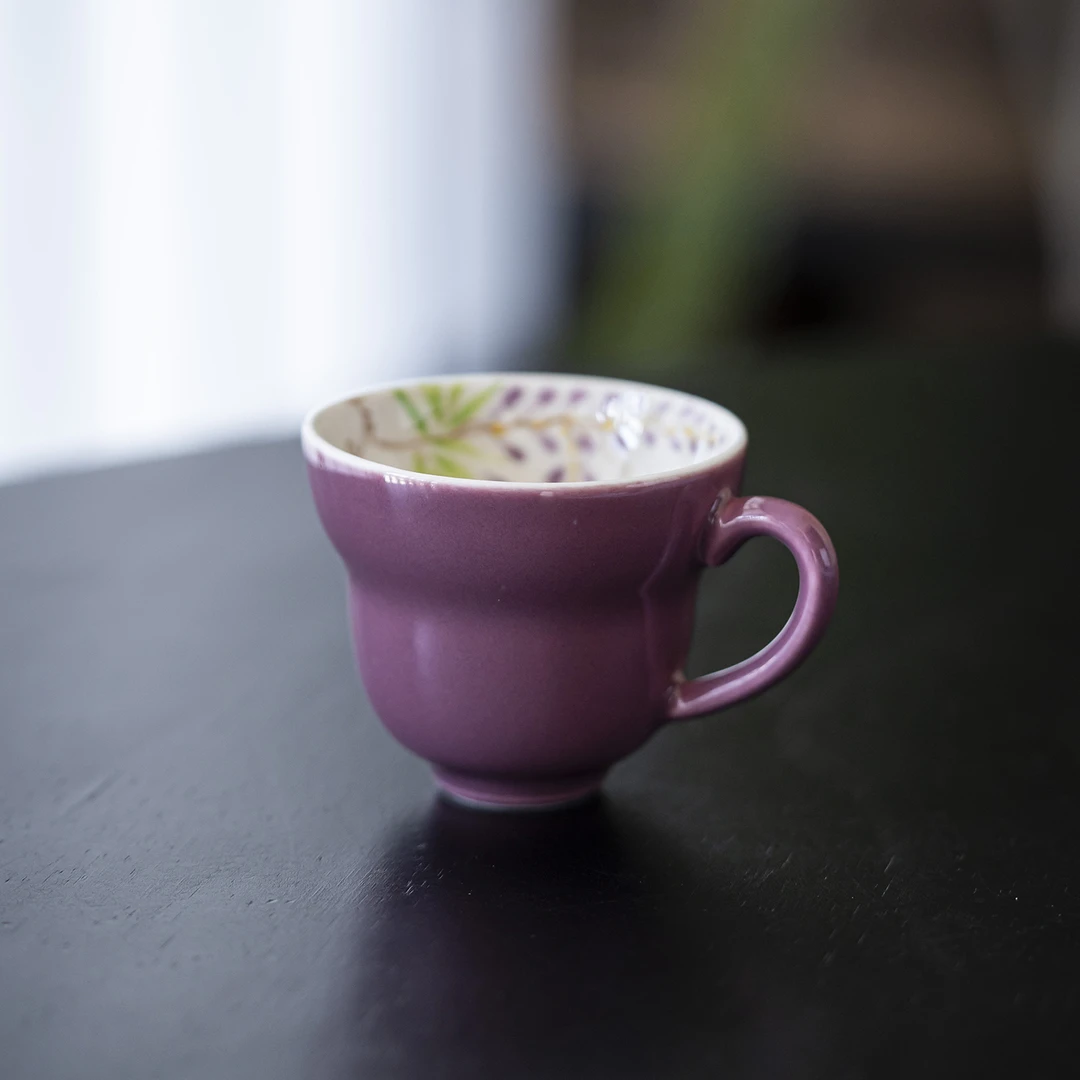 紫韵手绘紫葡萄陶瓷福禄把手杯功夫茶具主人杯品茗杯个人家用茶具