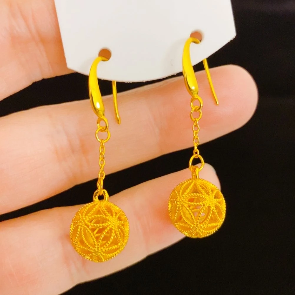 铜合金耳饰 【花丝绣球链条挂钩】耳坠耳钩秋冬女时尚耳坠长款金色