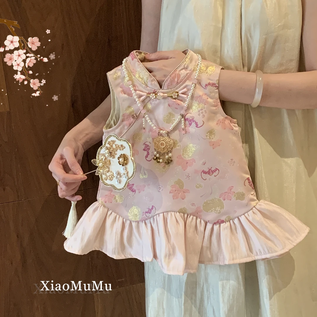 【现货】女童旗袍背心裙秋装2025新款周岁礼服小童女宝宝国风公主裙