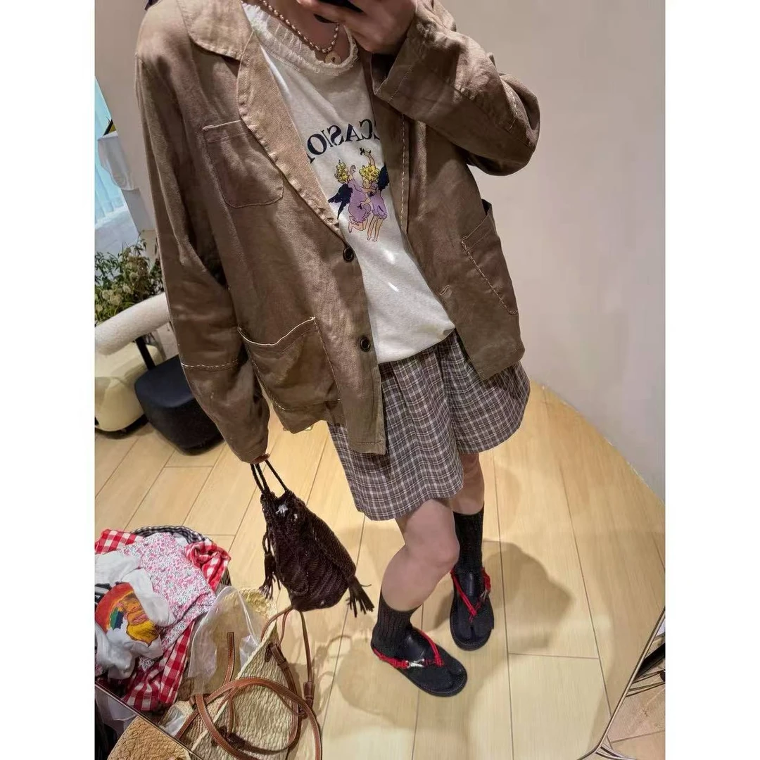 【TOMATO】“南法假日”新款亚麻明线翻领西服外套#9768