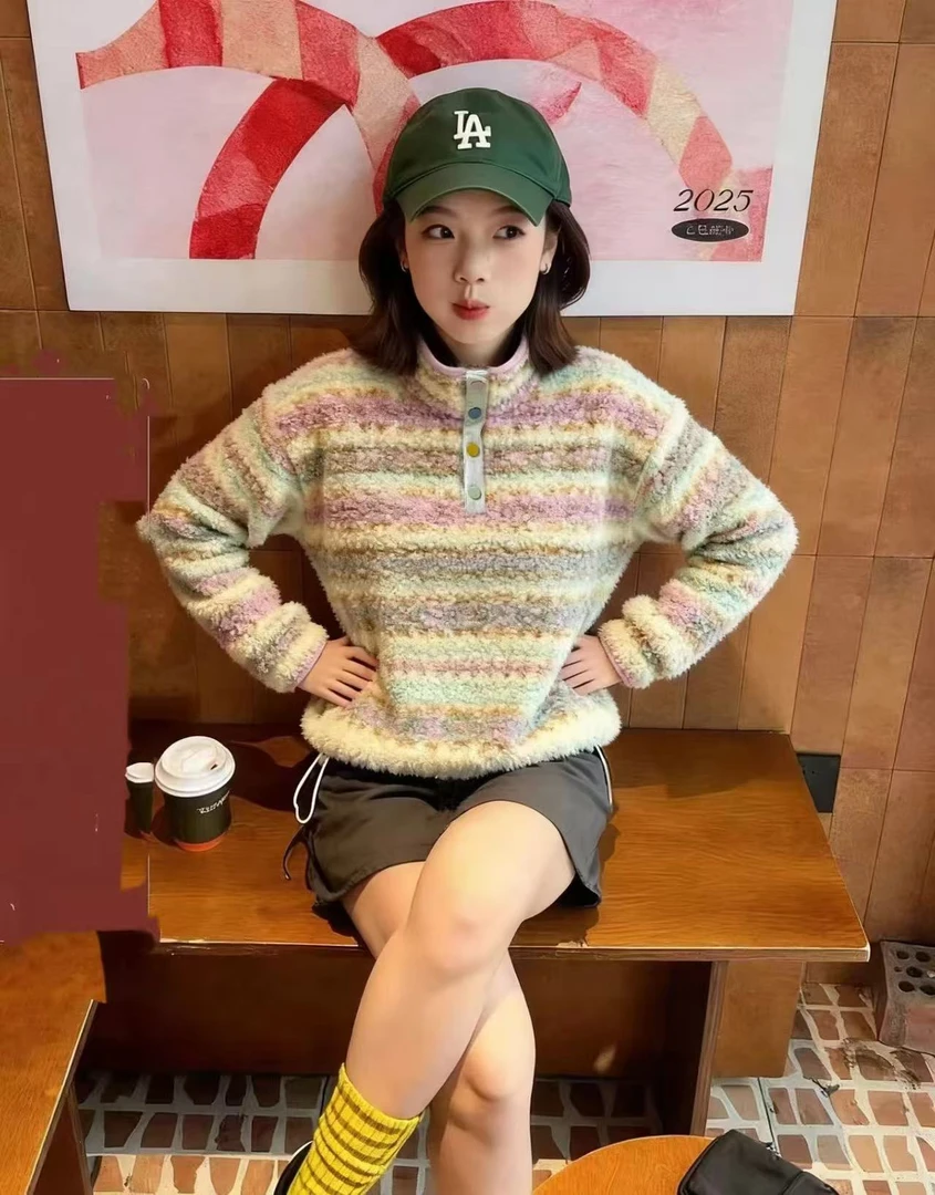 张张【张张家】X701-X750休闲慵懒风条纹长袖百搭秋季女装毛针织衫