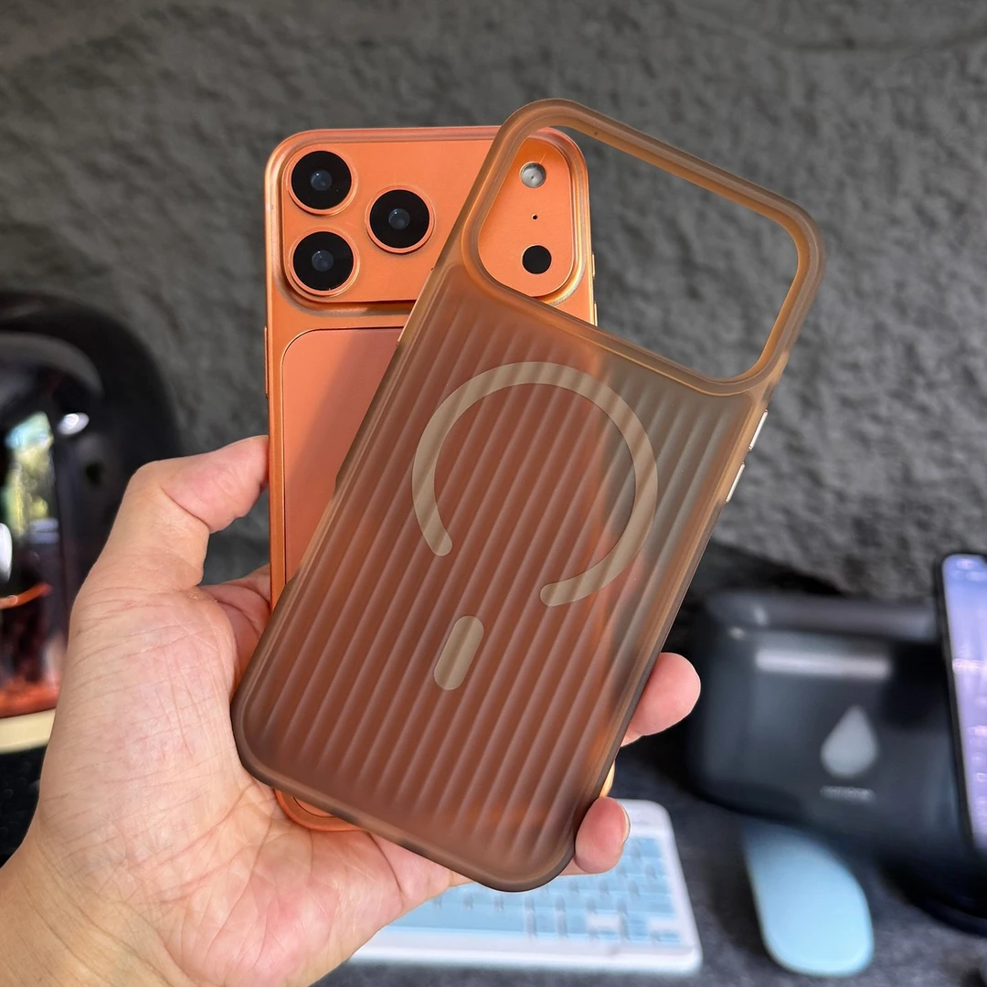 适用iPhone17promax苹果手机壳瓦楞纹磁吸16肤感磨砂15防摔保护套