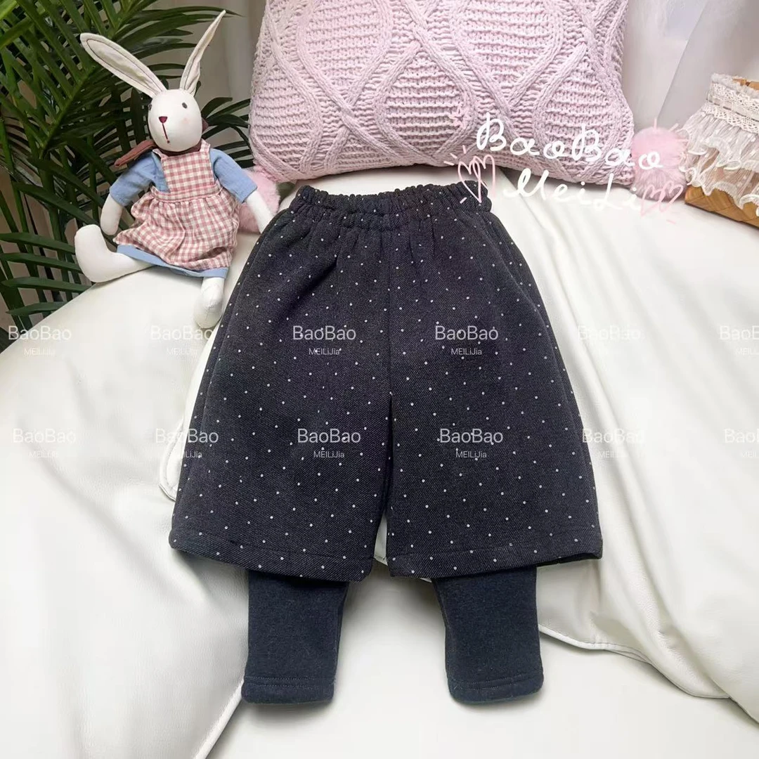 【BaoBao】巨厚900克无骨打底波点裤加绒磨毛假两件靴裤8282