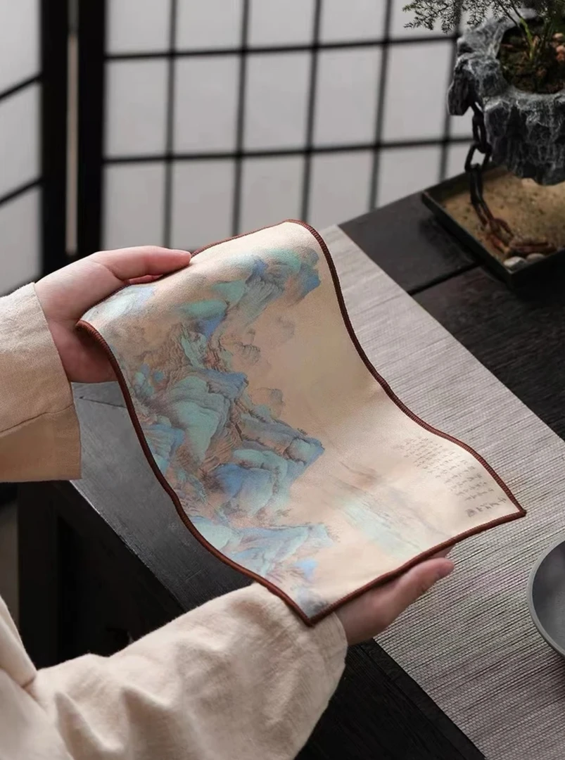 国潮千里江山茶巾布高档茶桌毛巾抹布吸水养壶巾中式茶巾-ZH259