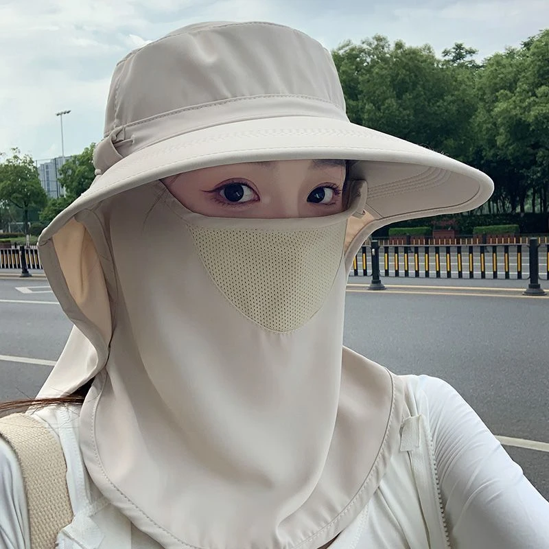 全方位户外帽子帽女夏季太阳帽大檐遮脸面罩紫外线护颈遮阳帽