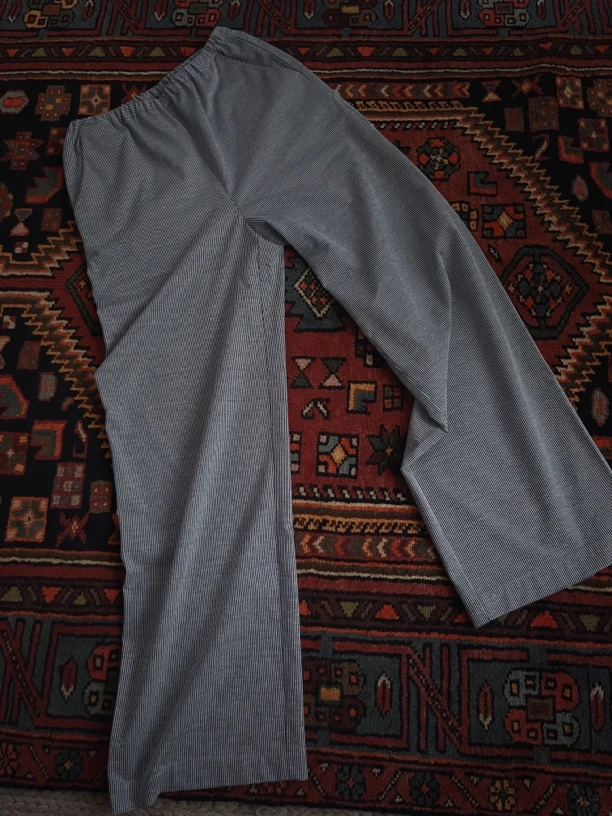 【阿黛】条纹松紧腰时髦休闲直筒裤