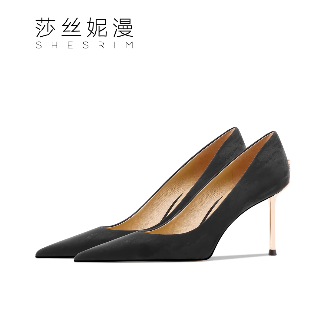 性感百搭尖头高跟鞋女2025秋季新款磨砂真皮细跟时尚气质浅口单鞋
