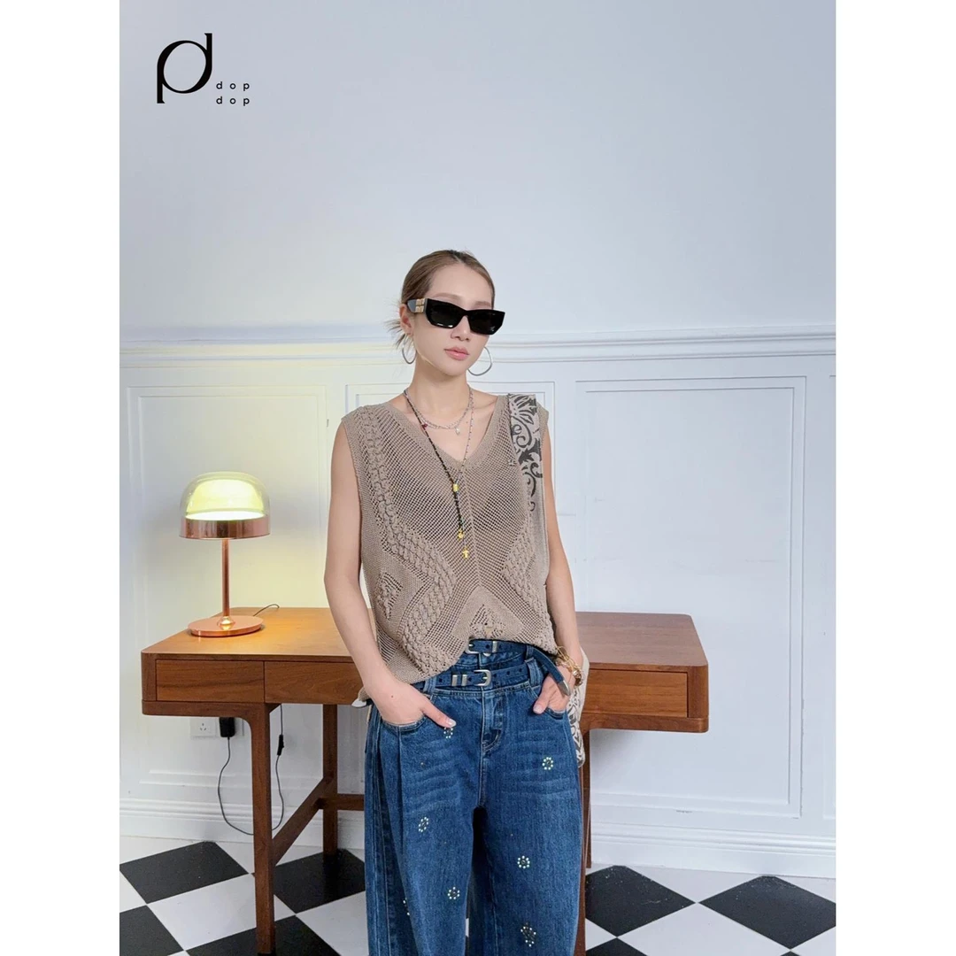 AVVENN2025秋复古文艺无袖针织马甲背心女990dopdop买手店