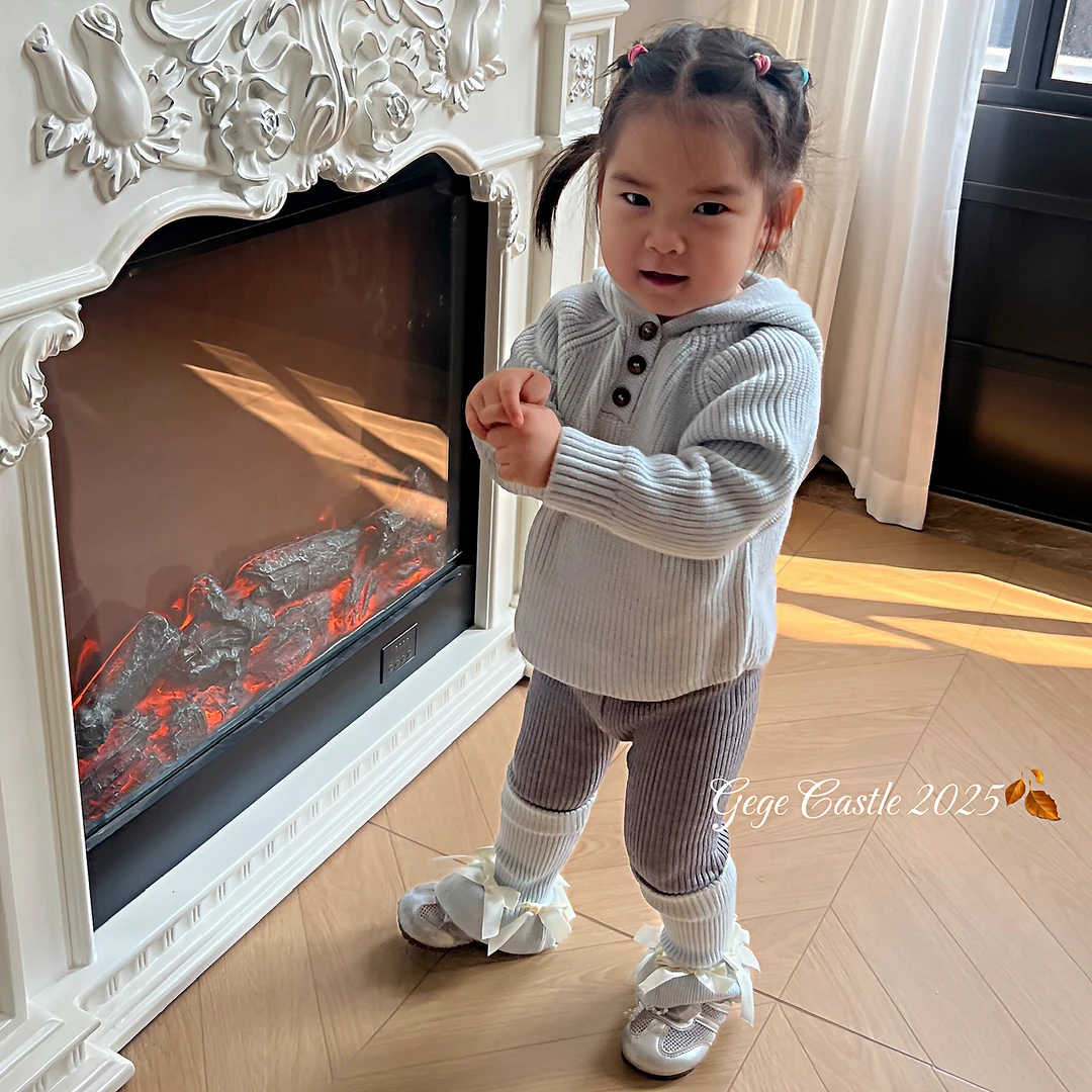 韩版童装2025新款秋季女童连帽针织毛衣毛线打底裤堆堆袜两件套潮