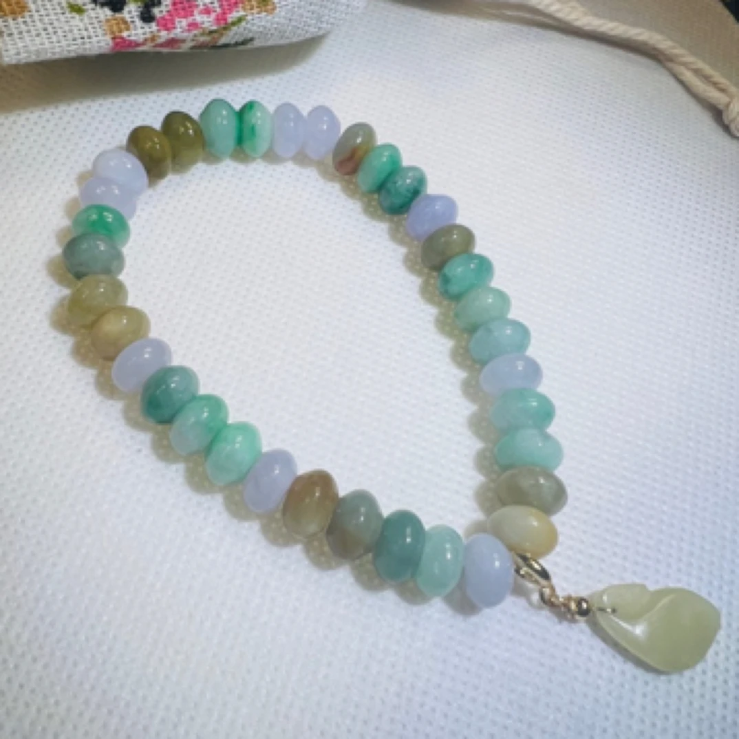 缅甸天然翡翠多绿黄紫算盘珠手串