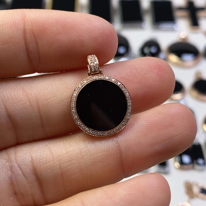 翡翠18K金镶嵌颈饰缅甸天然翡翠墨翠