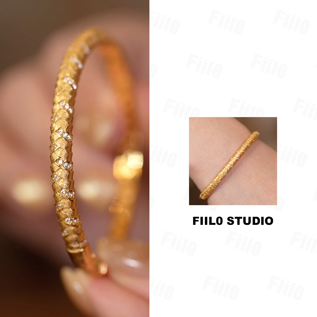 925银合成锆石银制品 【Fiilo菲洛】 925银镀K金镶嵌手镯/66