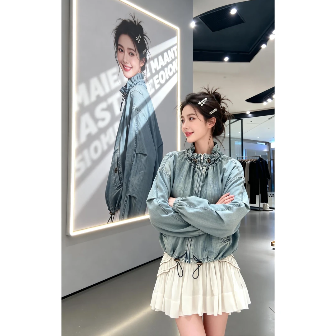 MARIE.COCO秋冬韩式设计感慵懒风复古水洗牛仔外套高级感半身裙