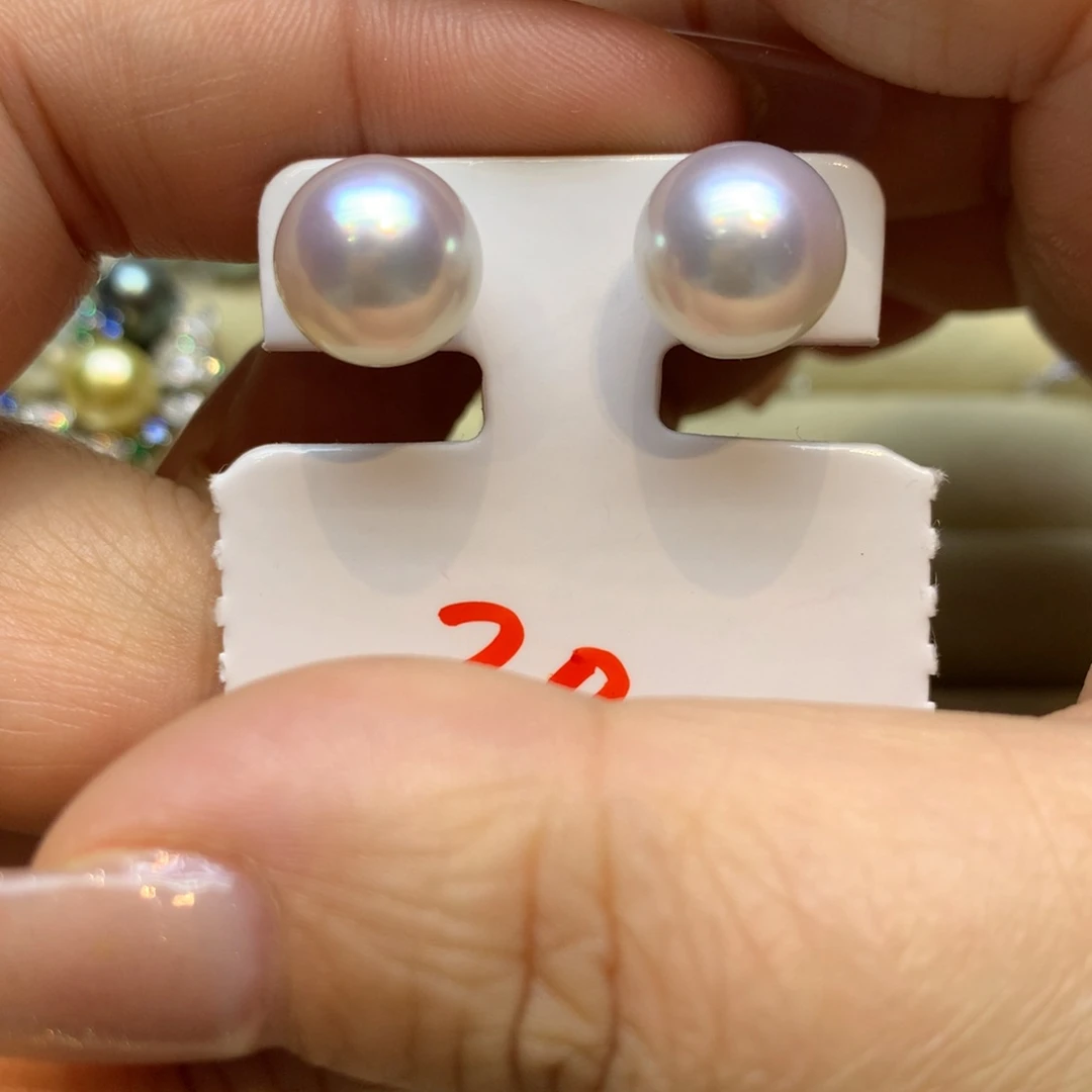 铂Pt950镶嵌耳饰海水珍珠