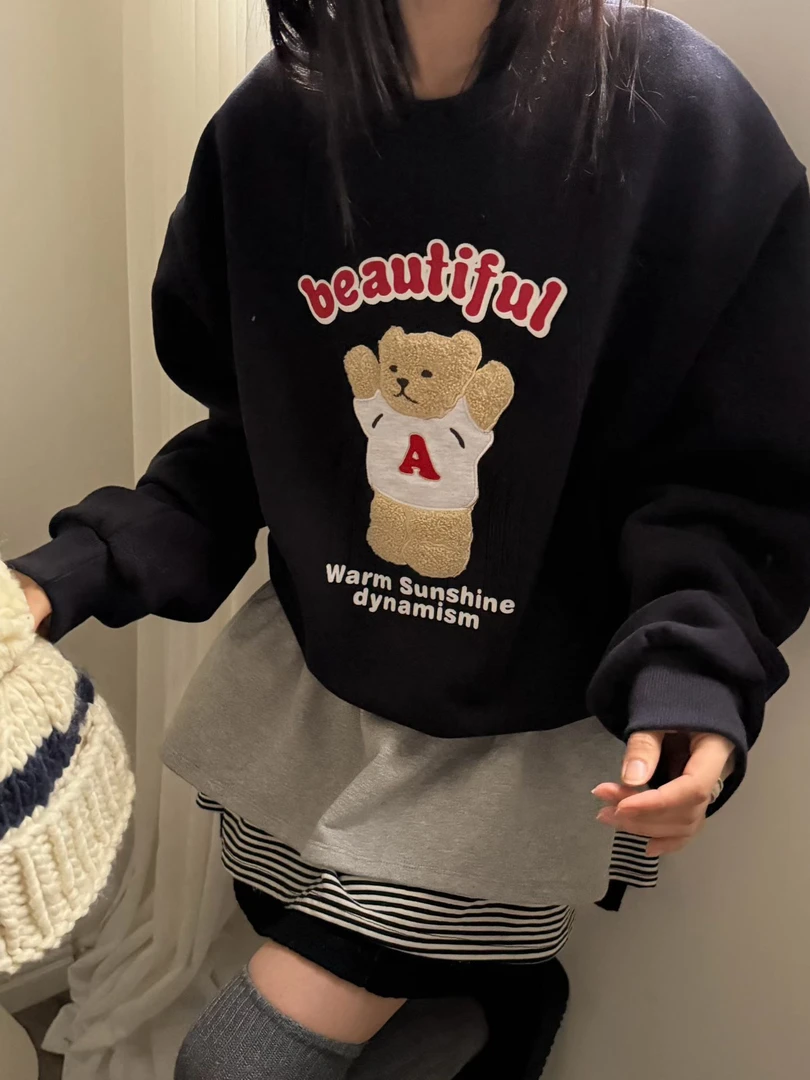 韩国东大门正品代购more than新款小熊套头卫衣宽松 不支持7t